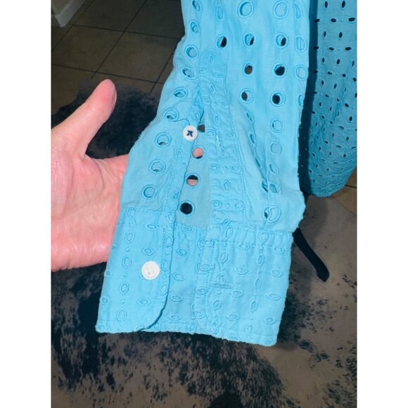 J.Crew Baby Blue Classic Eyelet Button-Up Shirt Long Sleeve Cotton 8 Sustainable - Picture 4 of 11